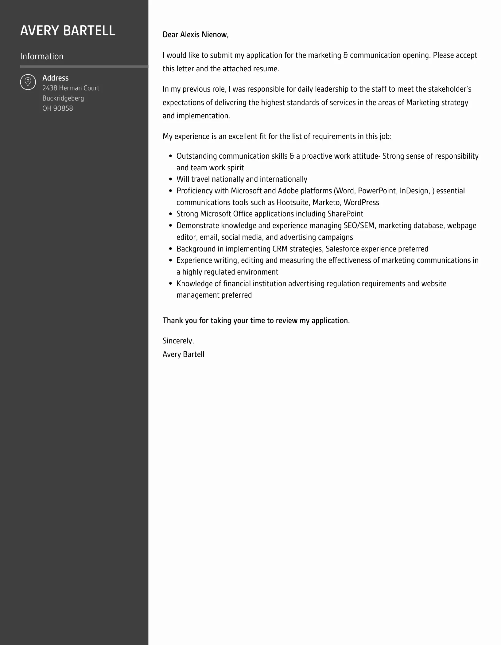 43199 cover letter example marketing