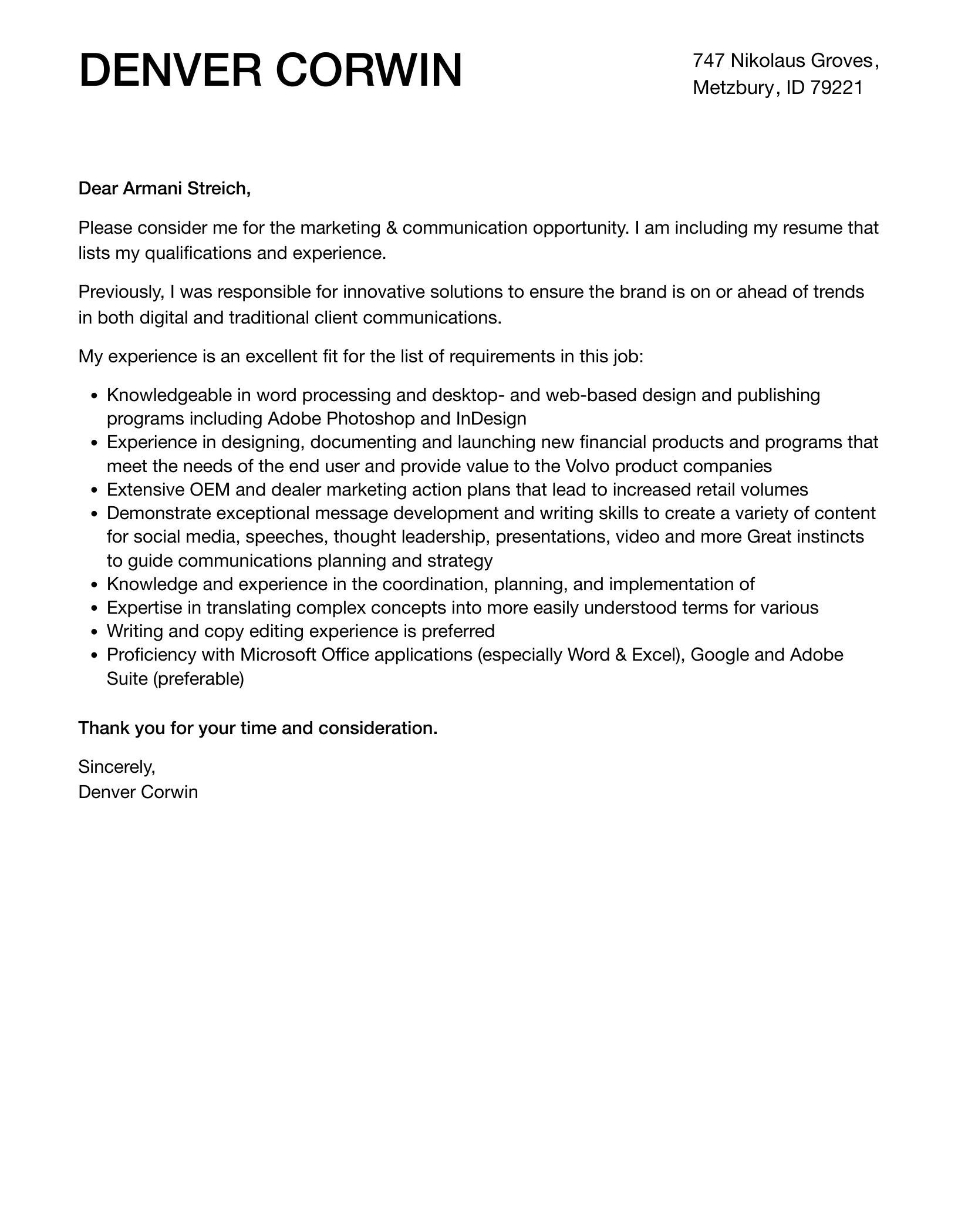43199 marketing communication cover letter header