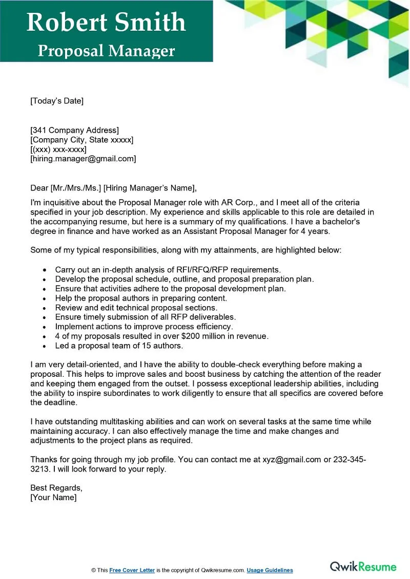 43201 project proposal cover letter