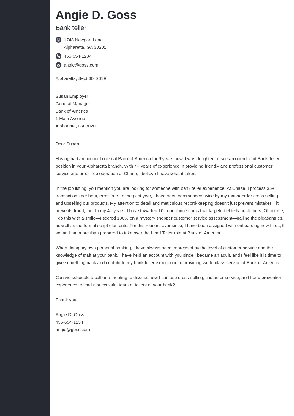 43297 bank teller cover letter cash handling