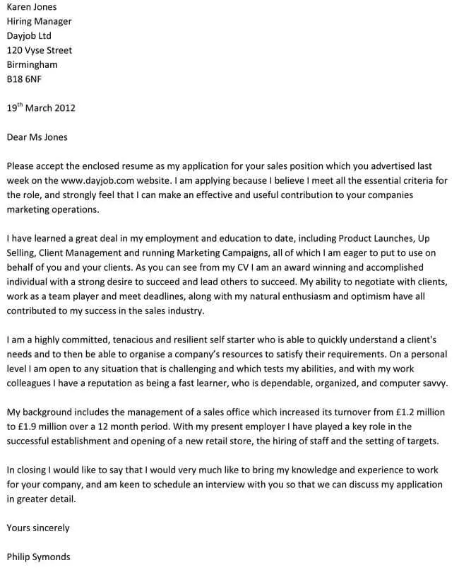 43336 sales cover letter purpose