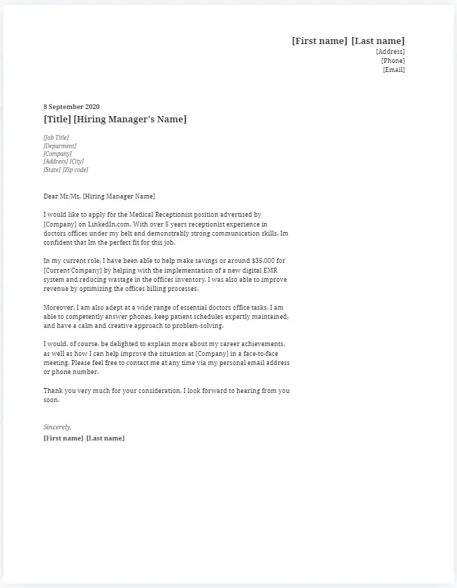 43337 medical receptionist cover letter image1