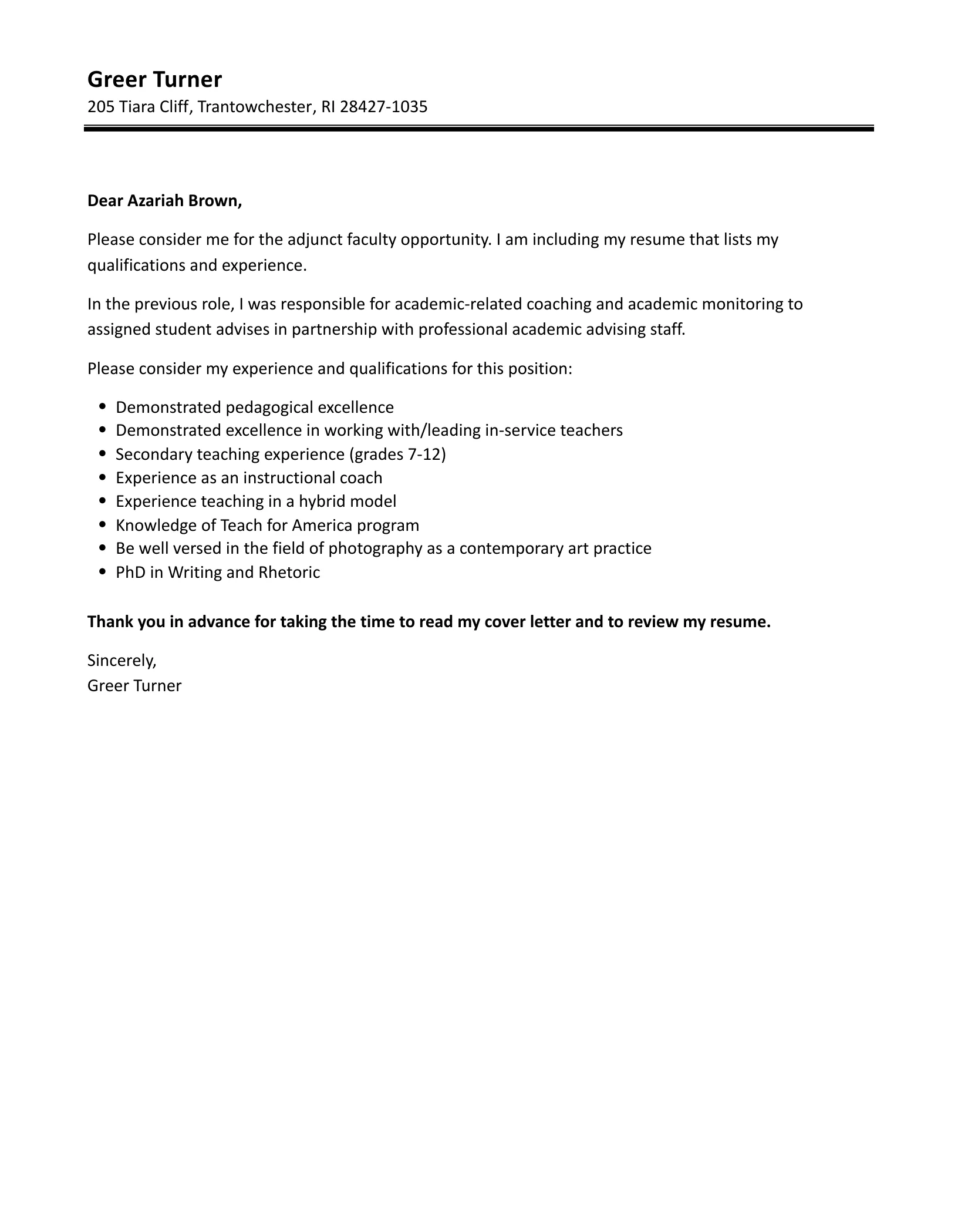 43342 adjunct faculty cover letter examples