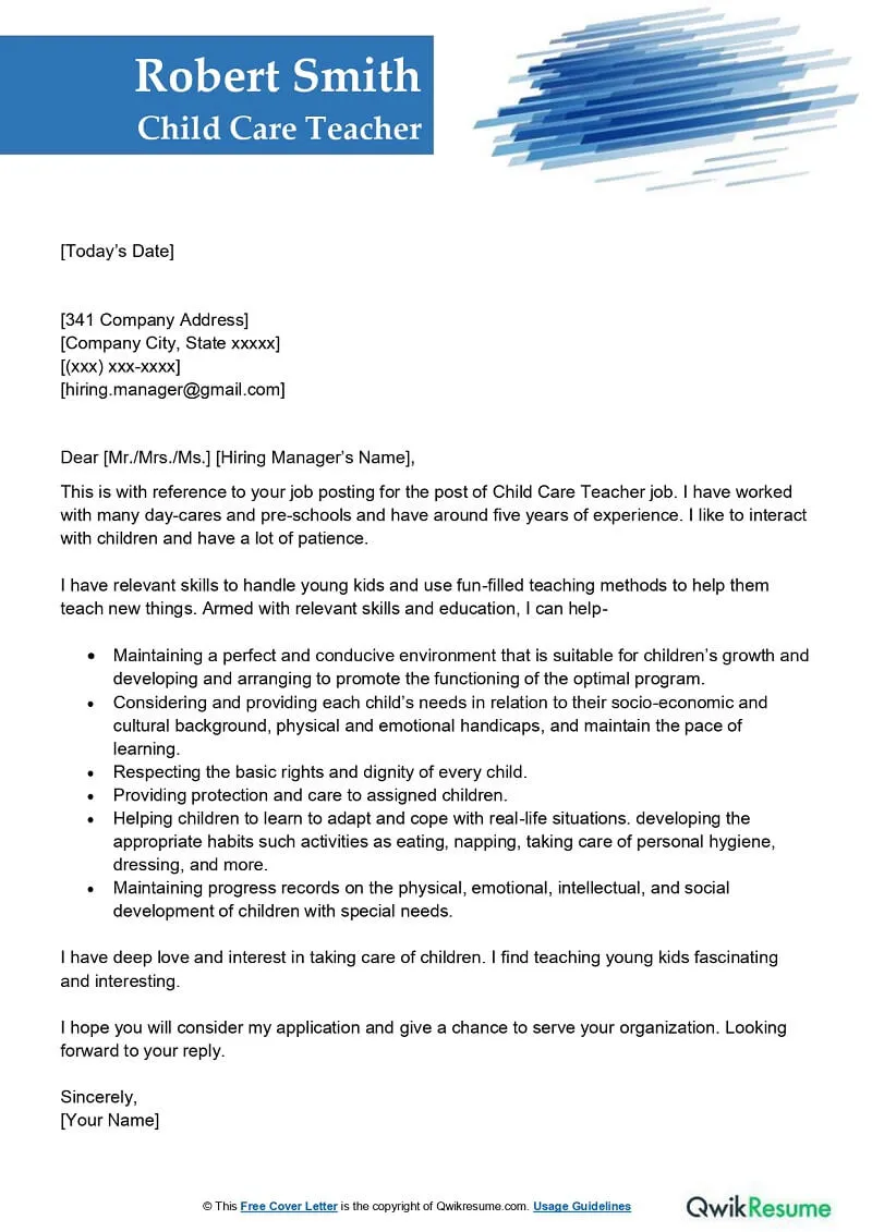 43365 child care cover letter passion