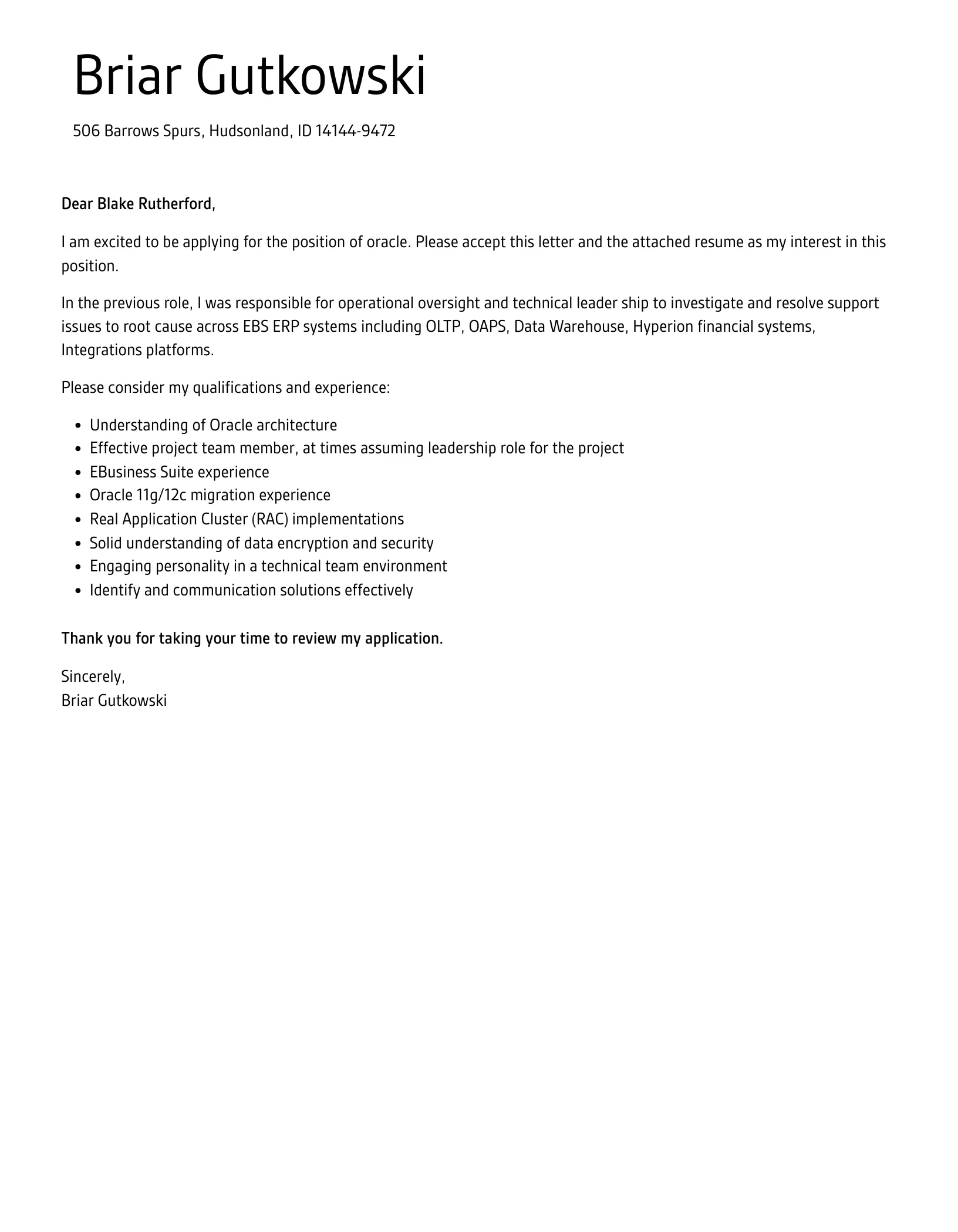 43368 oracle cover letter achievements