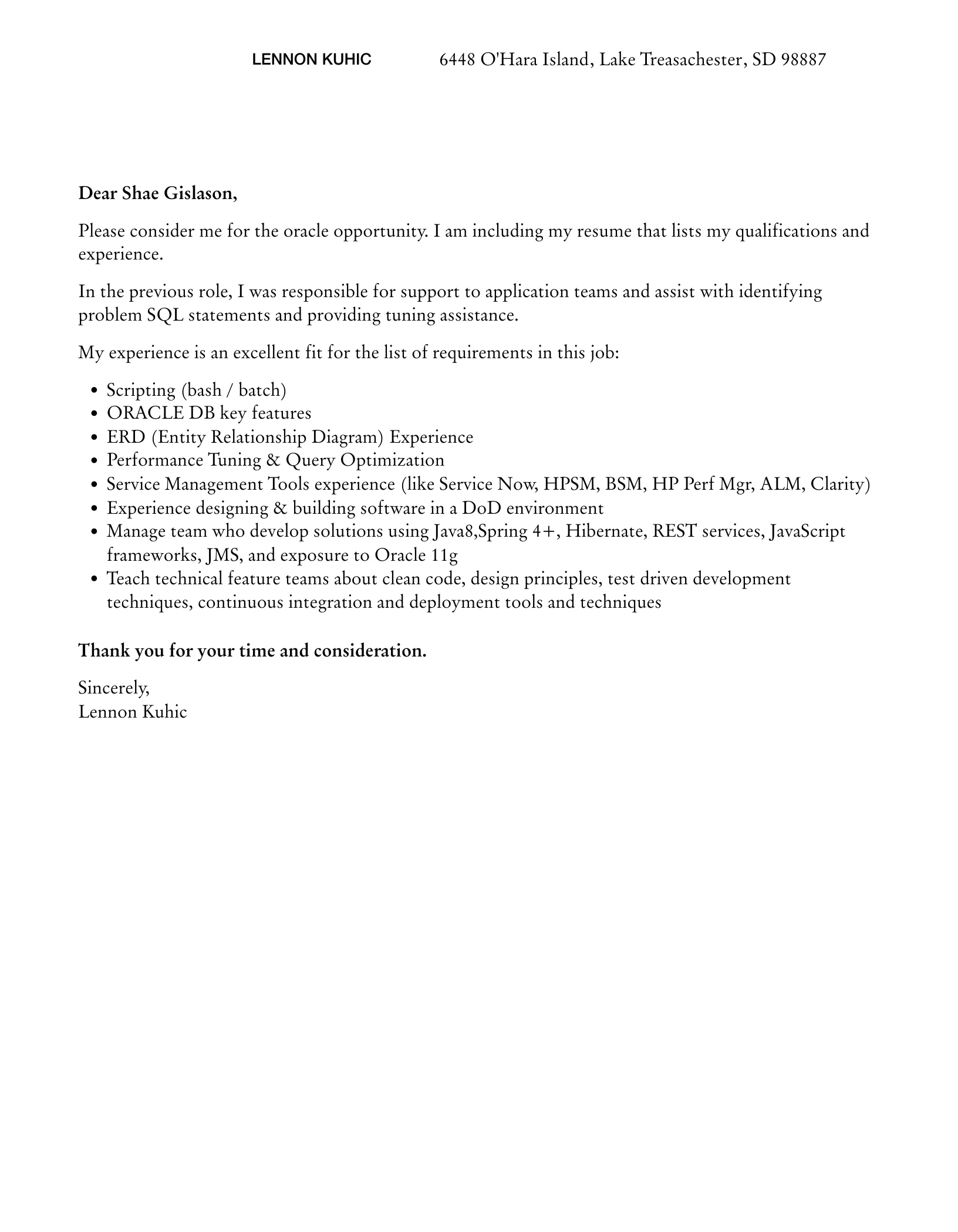 43368 oracle cover letter formatting