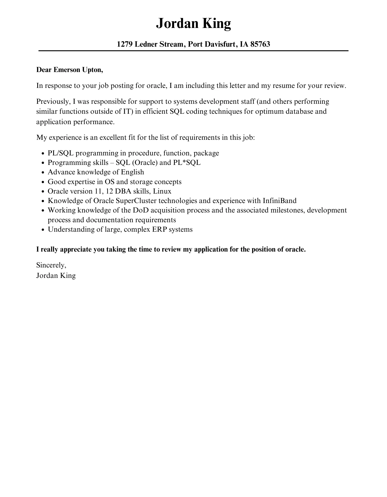 43368 oracle cover letter skills