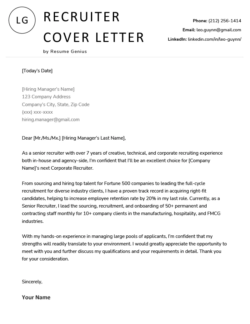 43403 recruiter cover letter