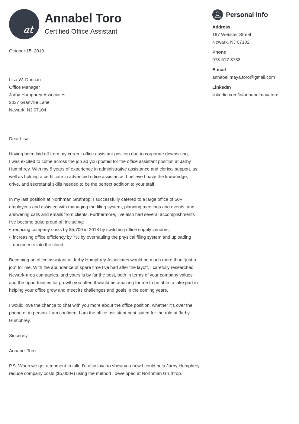 43421 cover letter closing