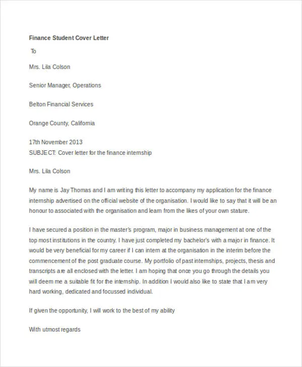 43434 finance internship cover letter