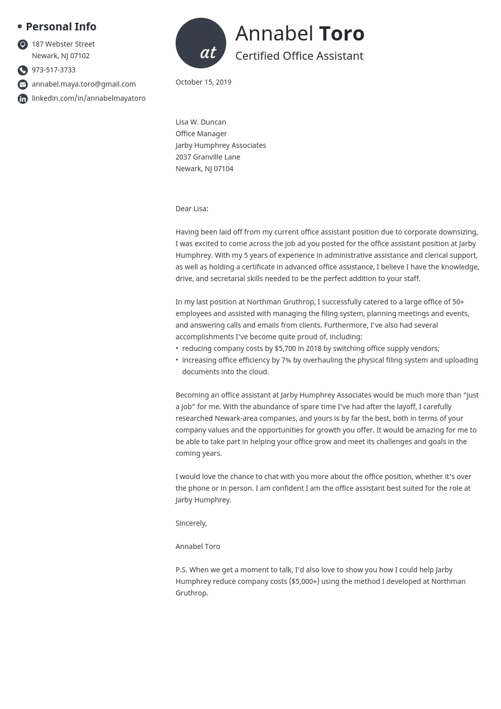 43439 cover letter closing