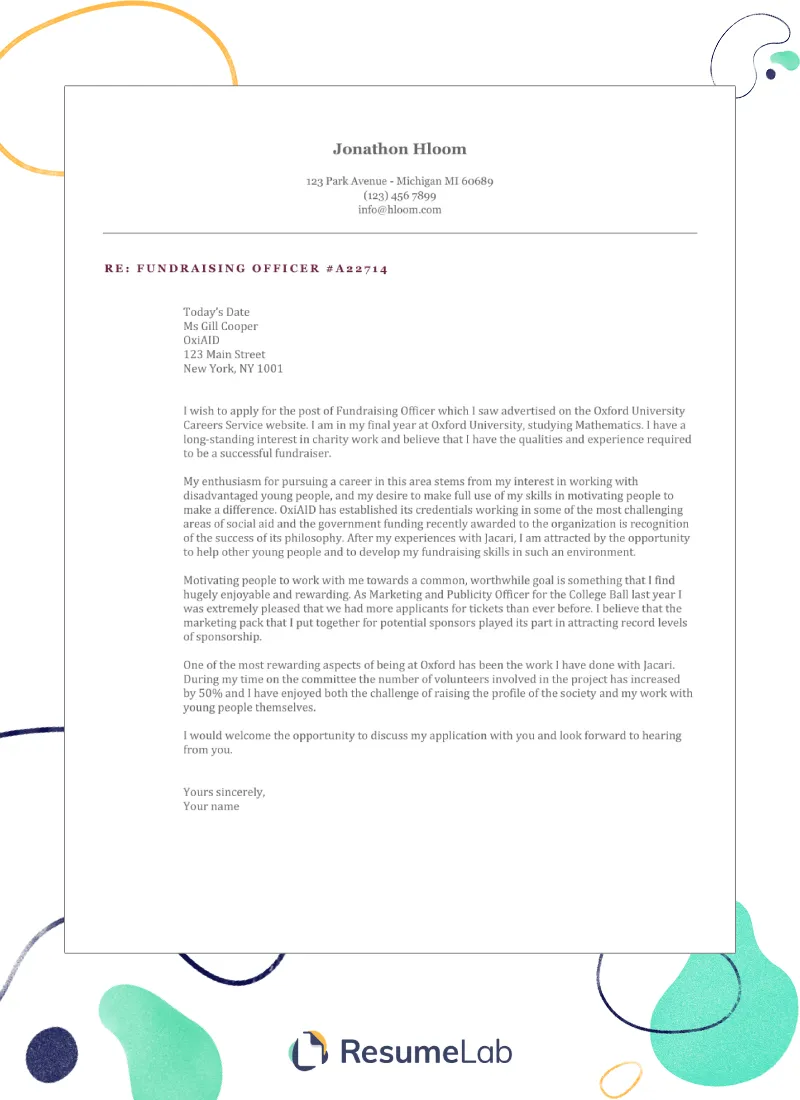 43453 recent graduate cover letter