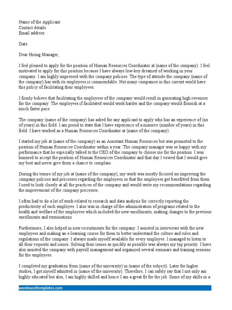 43468 hr coordinator cover letter writing