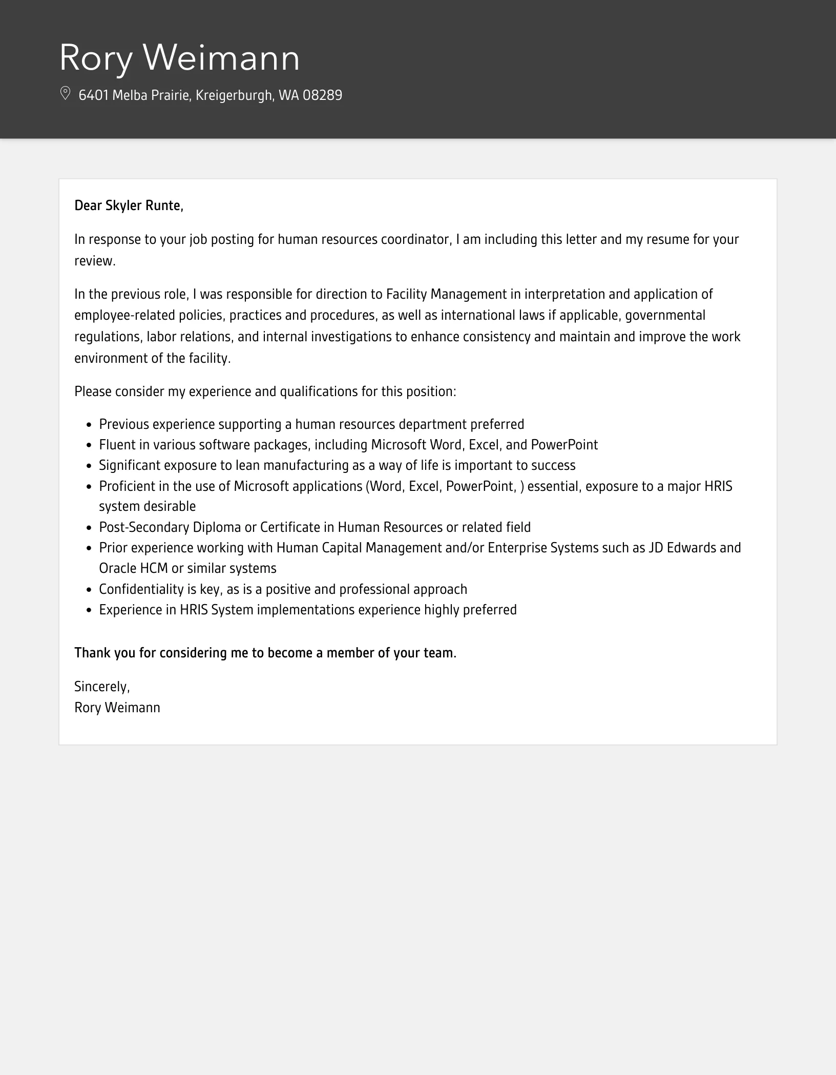 43468 hr coordinator formatting cover letter