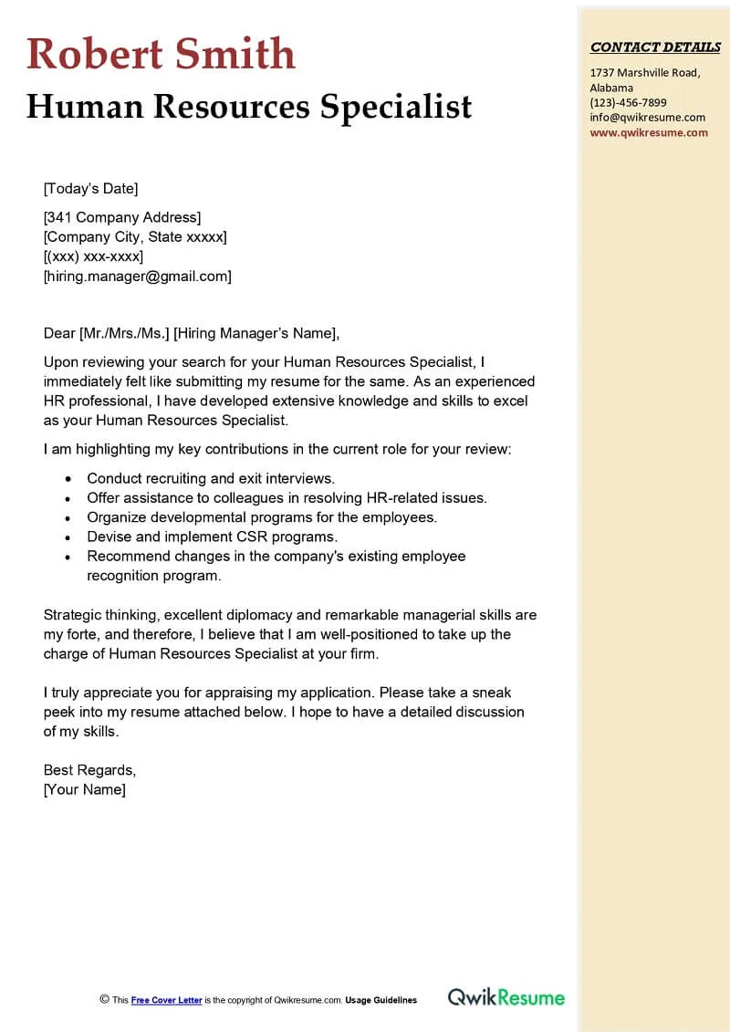 43475 hr professional cover letter