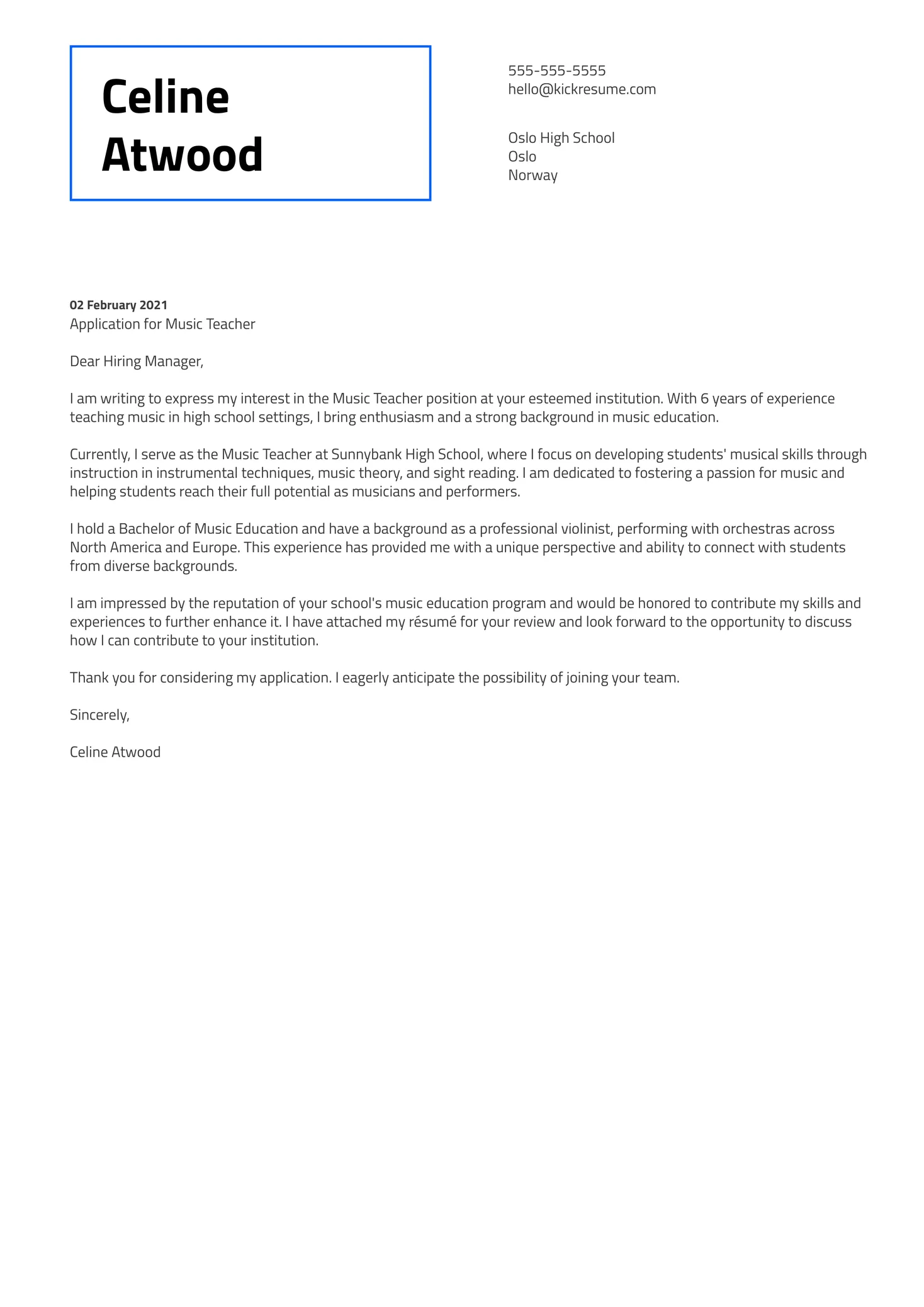 43517 music performance cover letter formatting