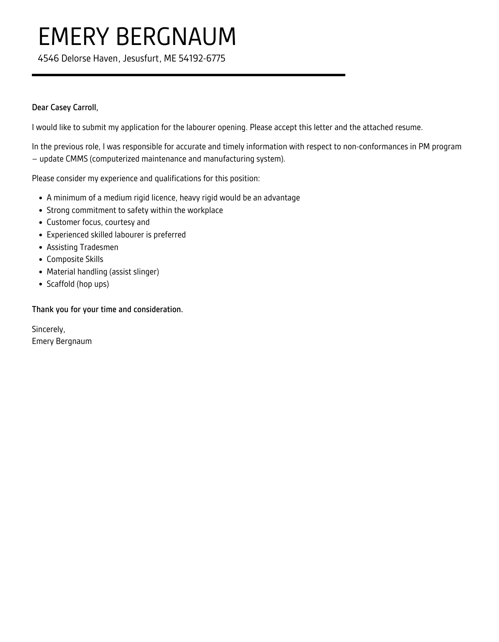 43537 cover letter formatting