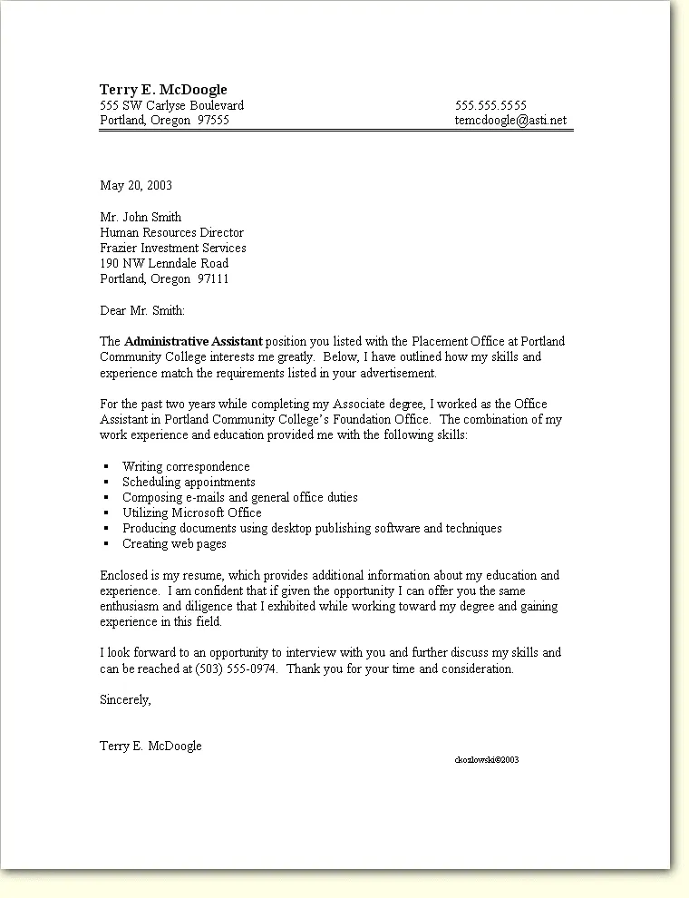 43540 cover letter writing