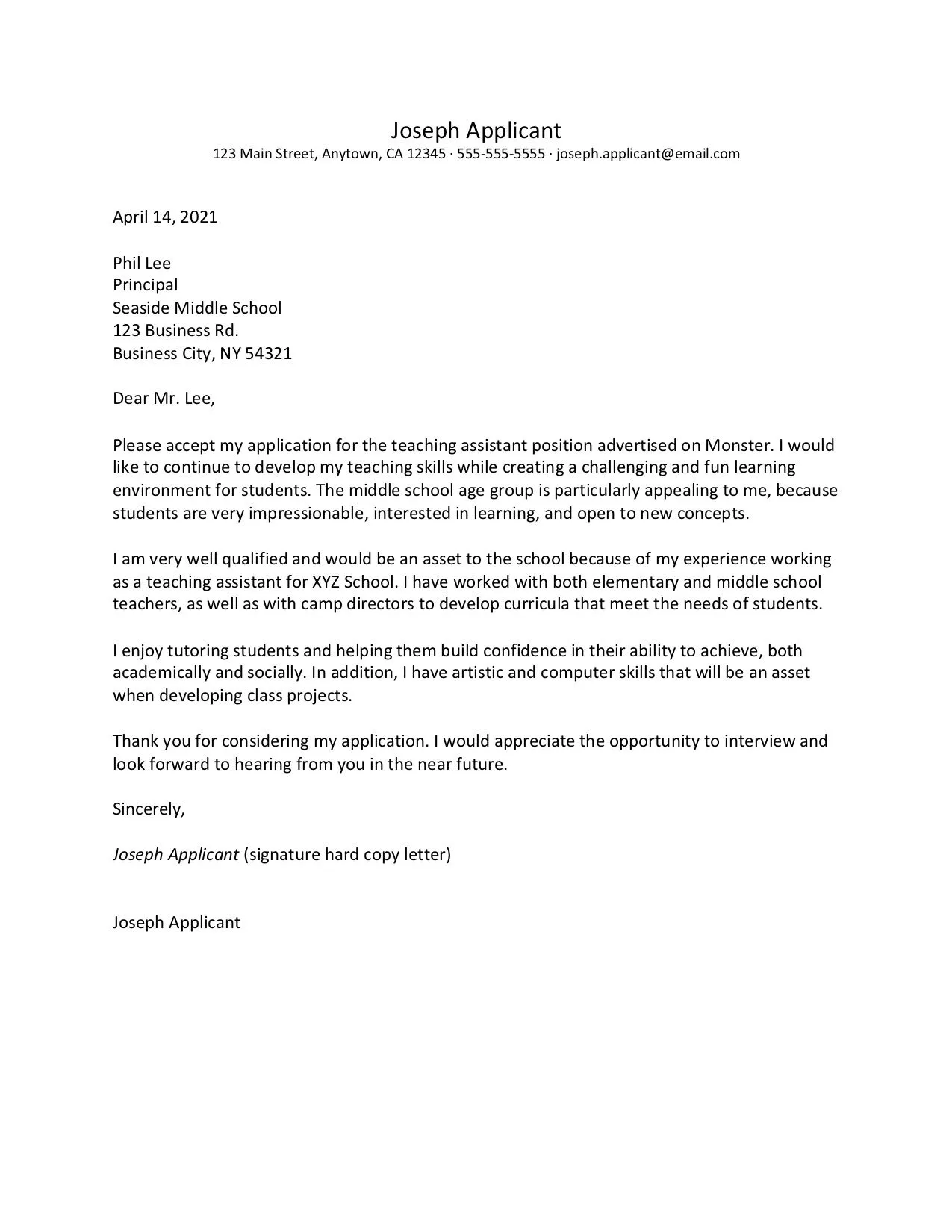 43545 teacher cover letter closing