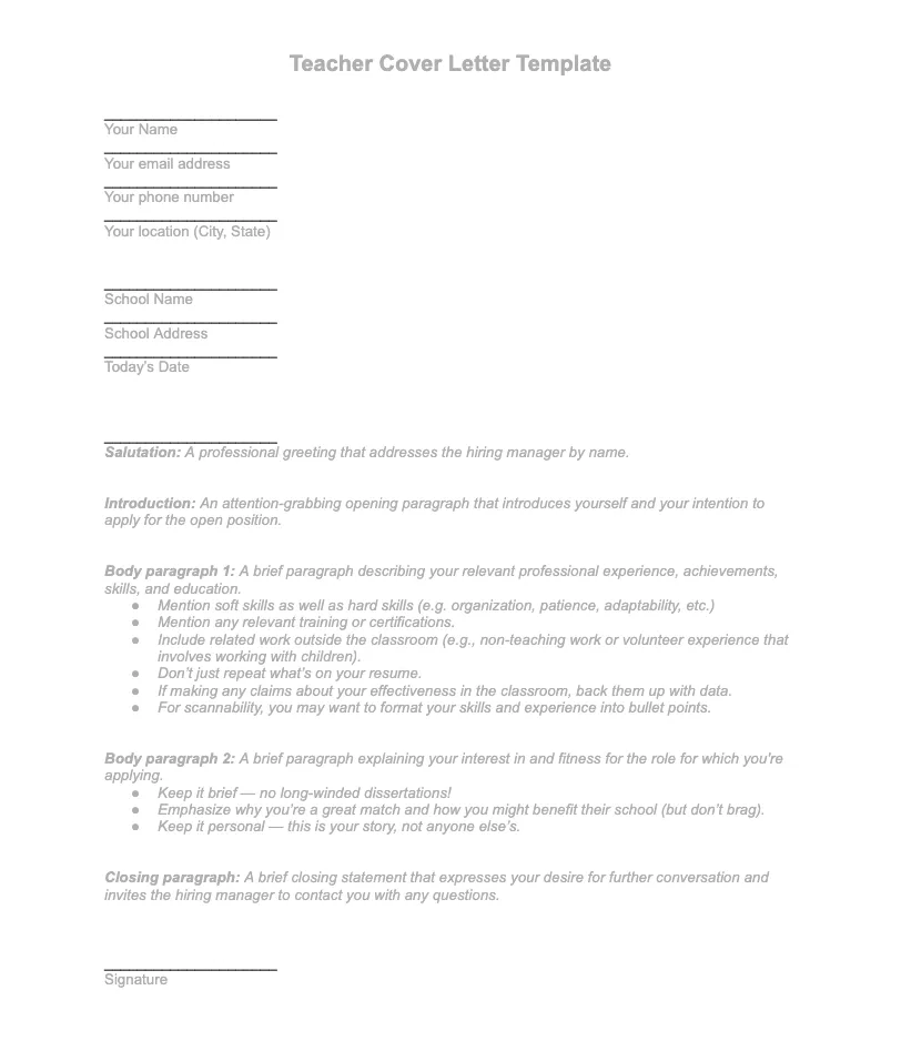43545 teacher cover letter experience