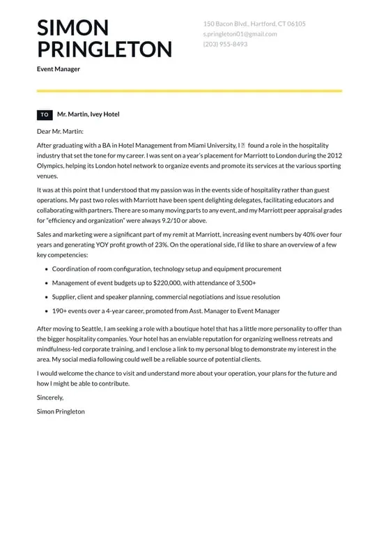 43547 event manager cover letter communication