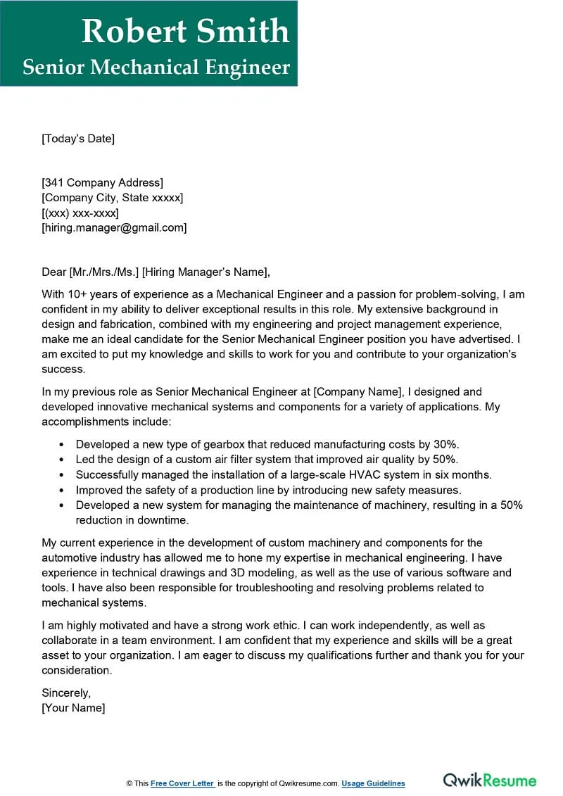 43560 mechanical engineering cover letter