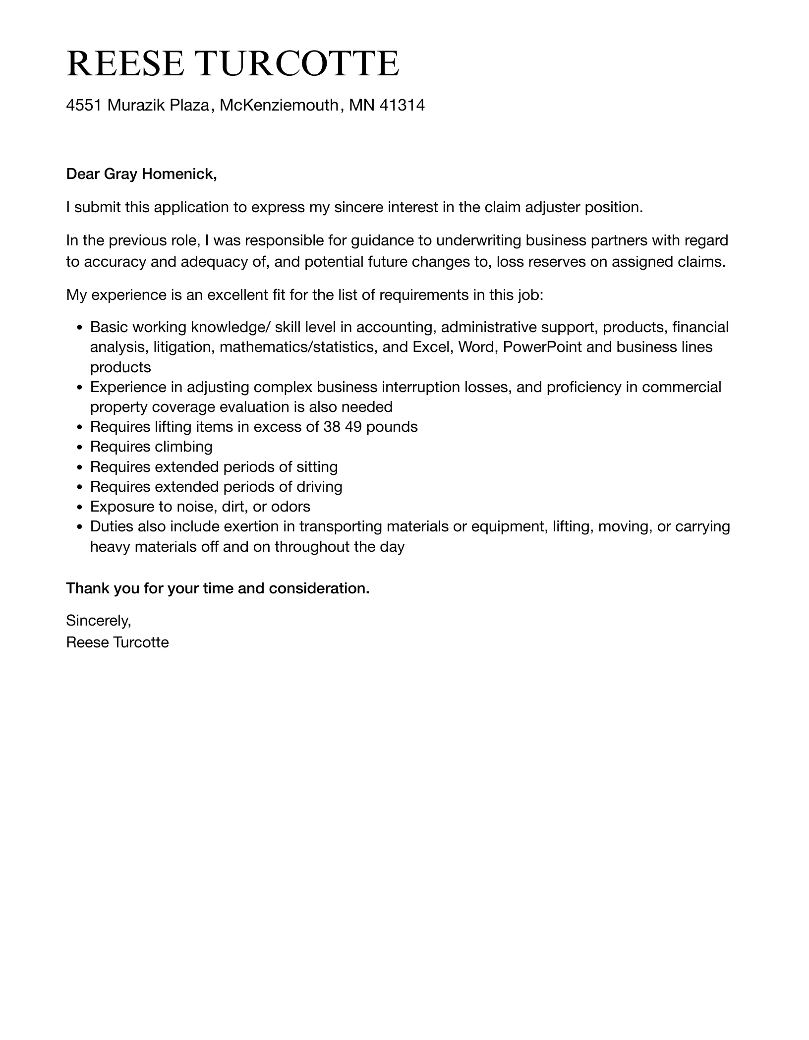 43577 claim adjuster skills