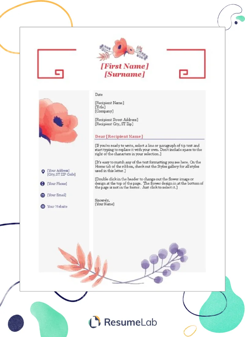 43579 cover letter font selection