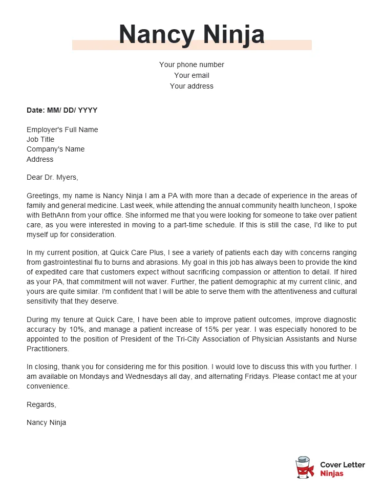 43584 physician assistant cover letter achievements