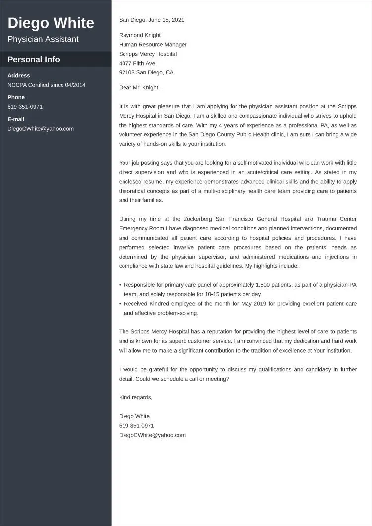 43584 physician assistant cover letter formatting