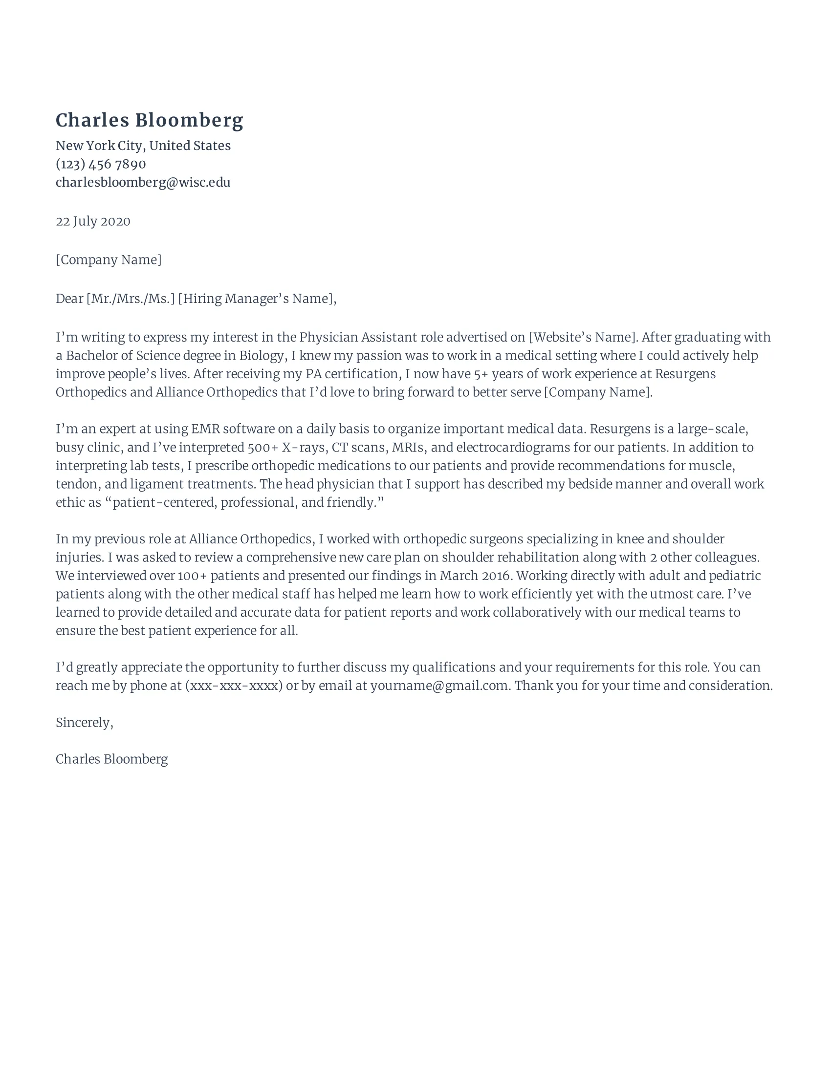 43584 physician assistant cover letter skills