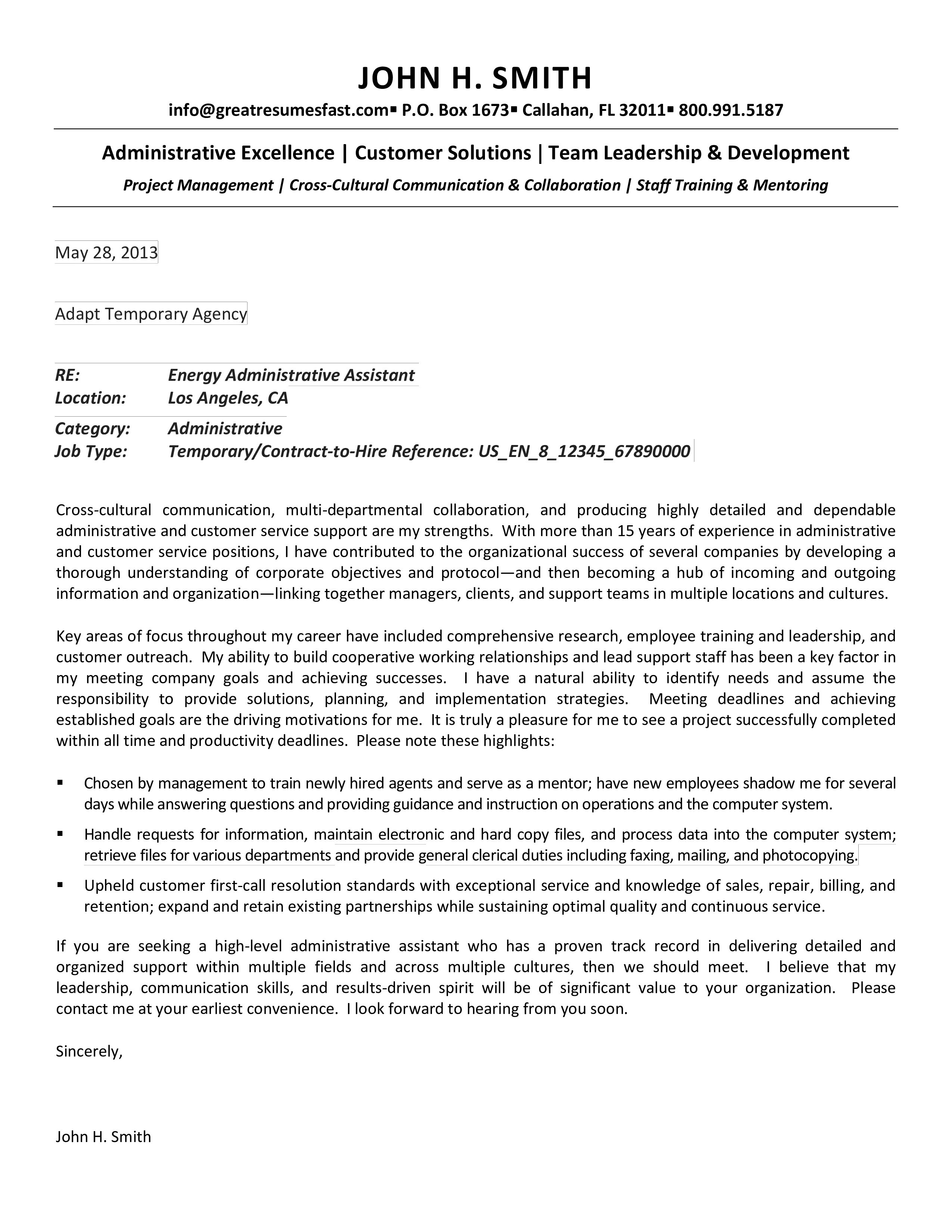 43593 administrative assistant cover letter header