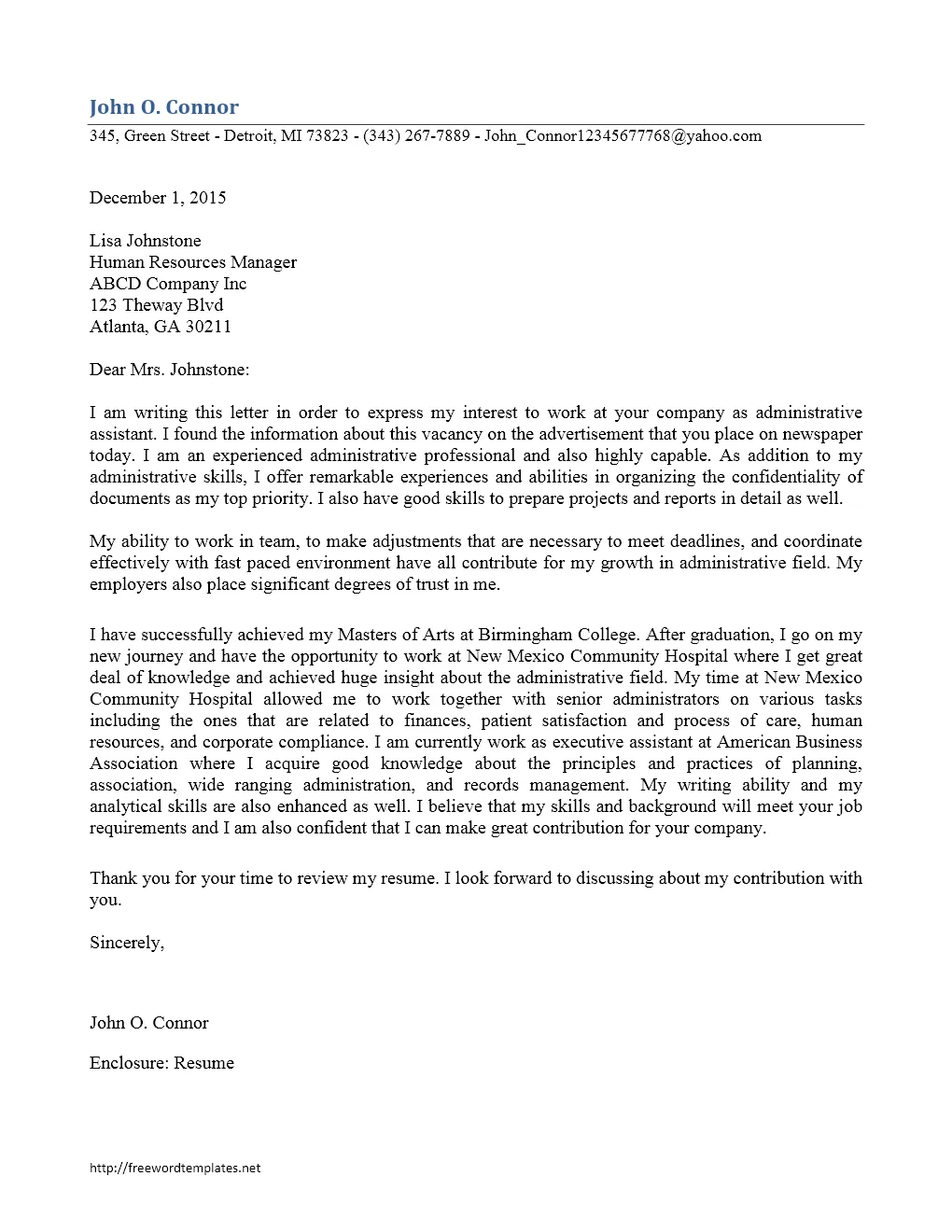 43593 cover letter components