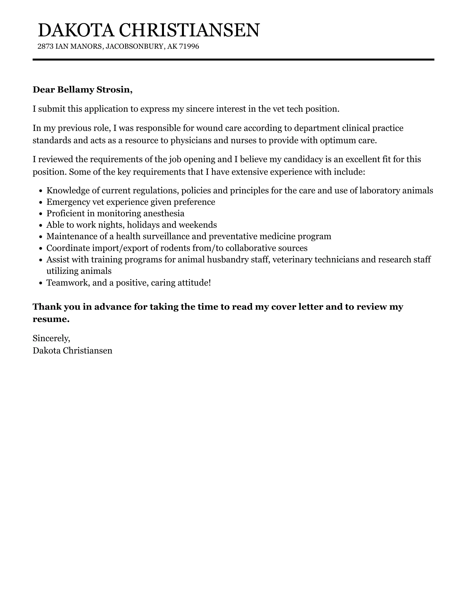 43598 vet tech experience