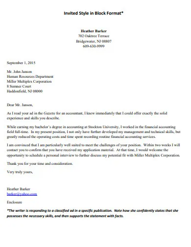 43599 cover letter formatting