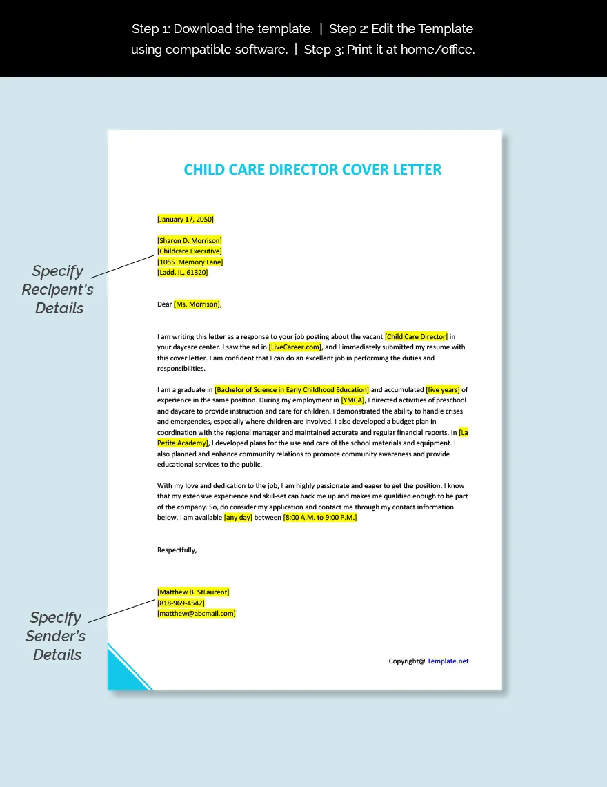 43606 child development cover letter tone