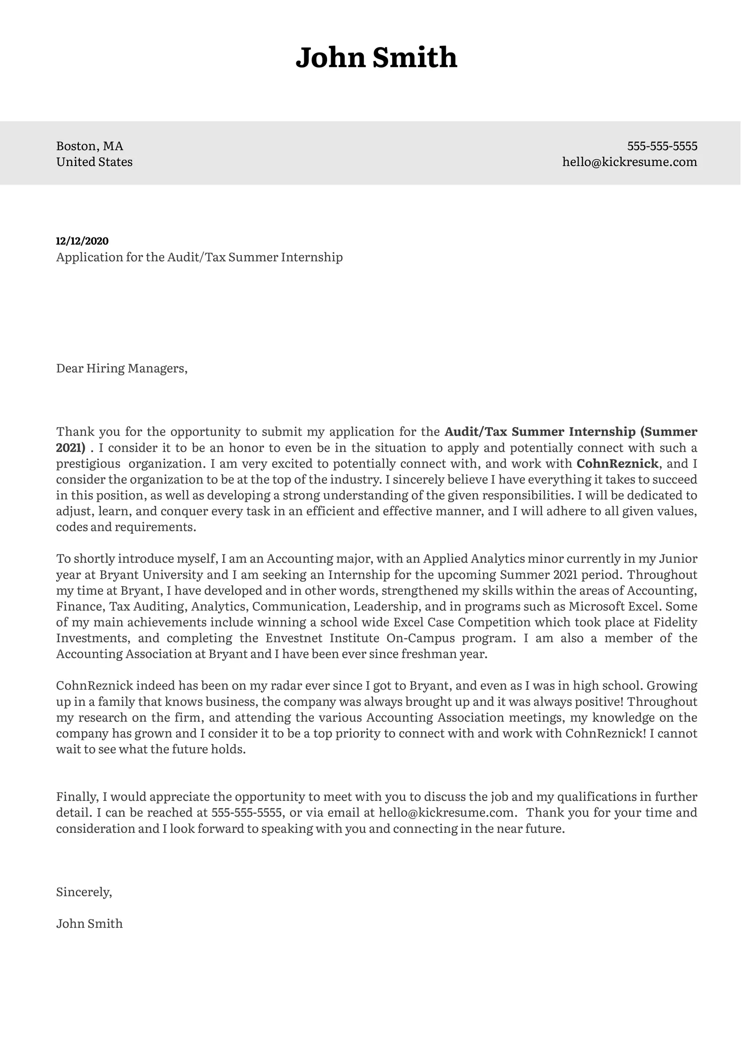 43612 tax internship cover letter structure