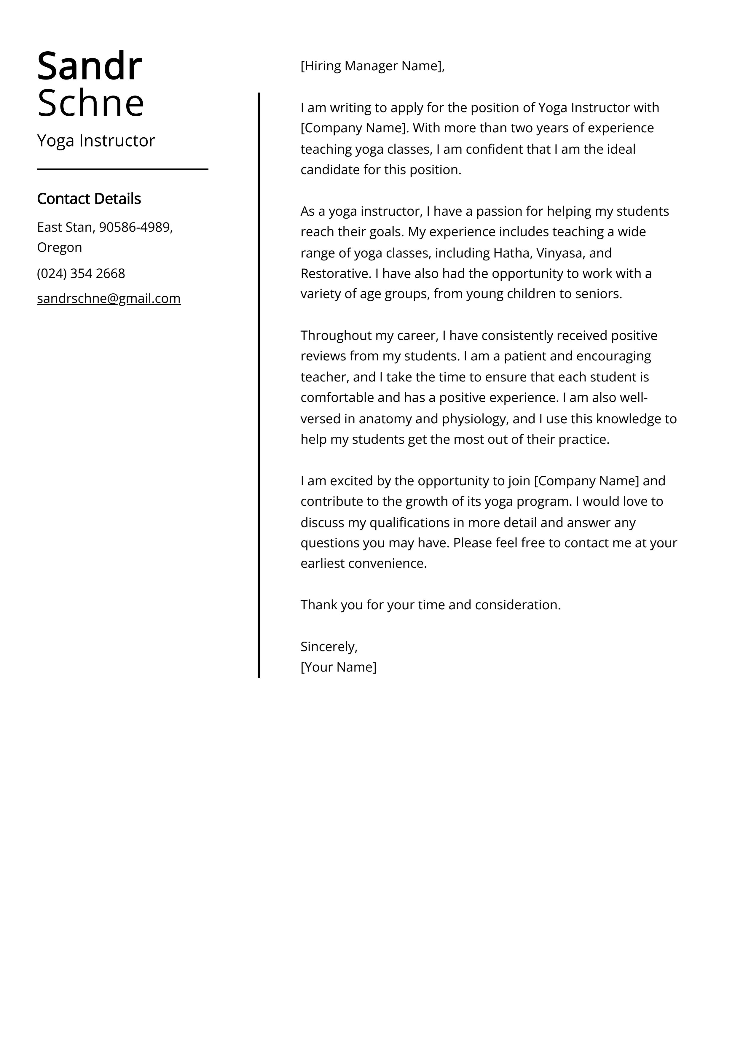 43621 yoga cover letter template